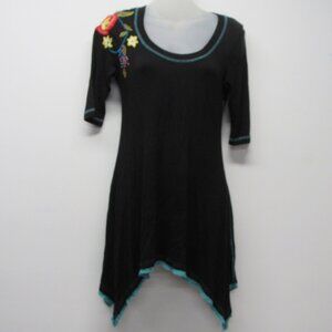 Caite Embroidered Floral Handkerchief Hem Tunic XS Bloomcore Fairy Grunge *FLAWS